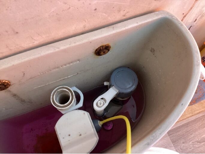 Inside of a toilet cistern showing pick water