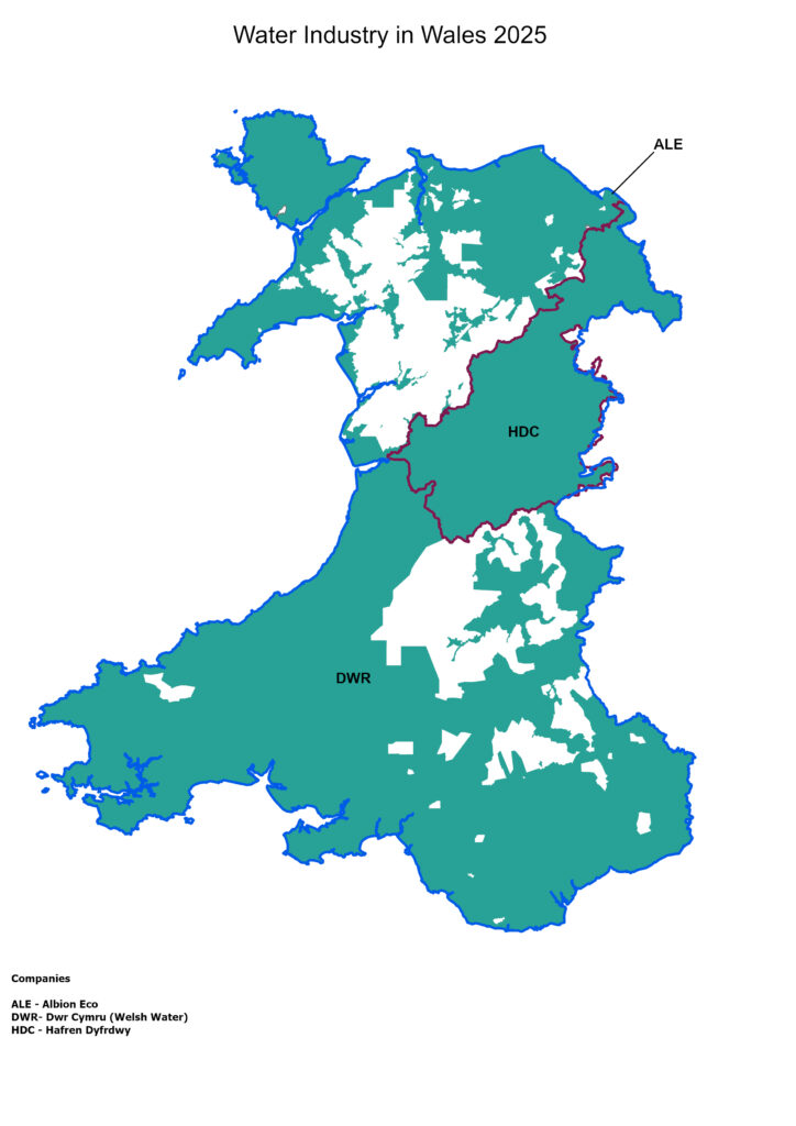 Map of Wales showing the company boundaries